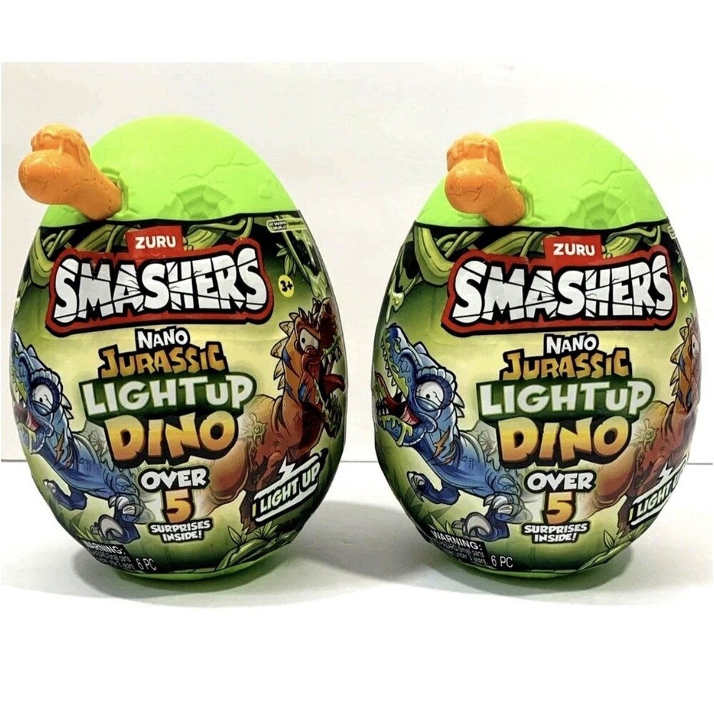 Lot of 2 Dino Slime Zuru Smashers Jurassic Series Light Up Dino NANO Mystery Egg